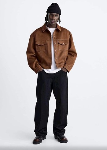 Erkek Kahverengi Süet Bol Kesim Ceket - Görsel 2