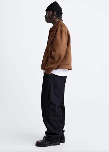 Erkek Kahverengi Süet Bol Kesim Ceket - Görsel 4