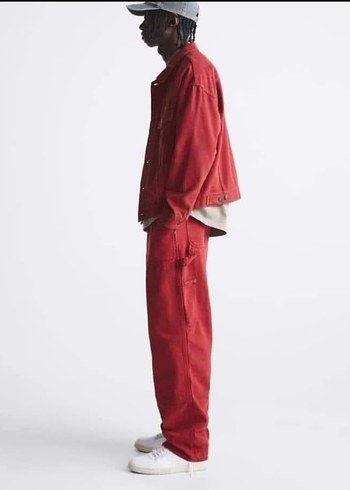 Kırmızı Oversize Denim Ceket zara - Görsel 4