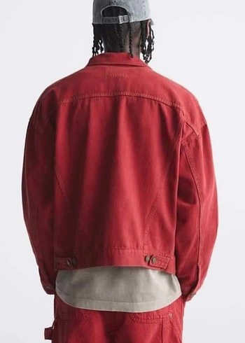Kırmızı Oversize Denim Ceket zara - Görsel 3