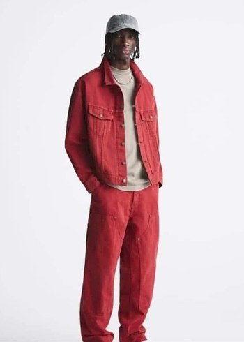 Kırmızı Oversize Denim Ceket zara - Görsel 2