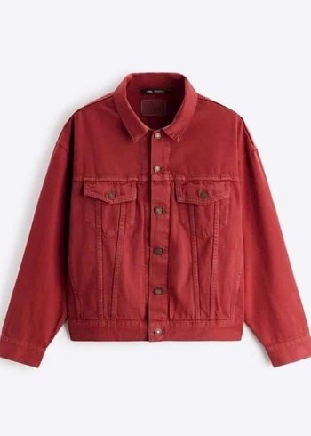 Kırmızı Oversize Denim Ceket zara - Görsel 7