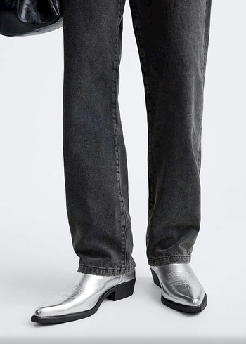 Gri Metalik Yılan Desenli Stiletto Bot - Görsel 2