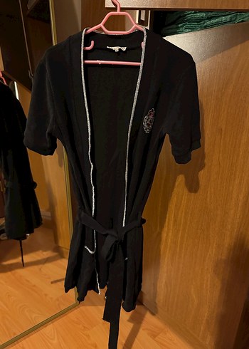 Siyah Kısa Kollu Midi Kadın Hırka - Görsel 2