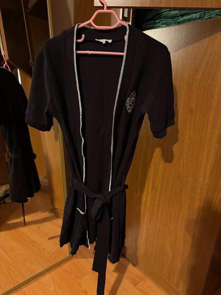 Siyah Kısa Kollu Midi Kadın Hırka - Görsel 2