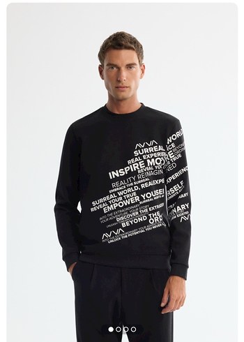 Erkek Siyah Baskılı Rahat Sweatshirt