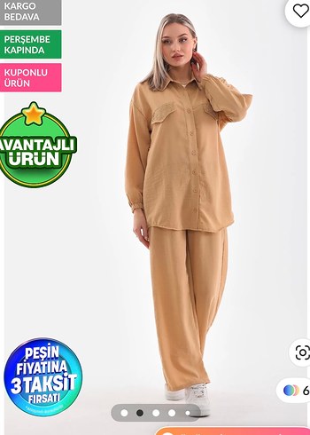 Uzun Kollu Keten Kadın Takım S-M-L-XL