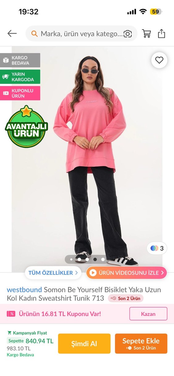 Bisiklet Yaka Uzun Kollu Kadın Tunik - Görsel 2