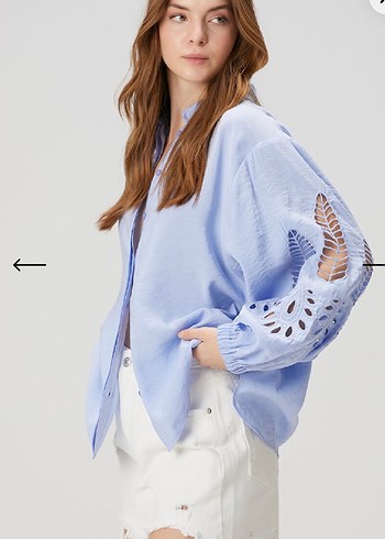 Beymen Club Mavi Nakışlı V Yaka Gömlek - Görsel 2