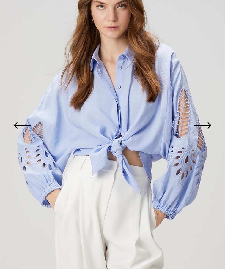 Beymen Club Mavi Nakışlı V Yaka Gömlek - Görsel 3