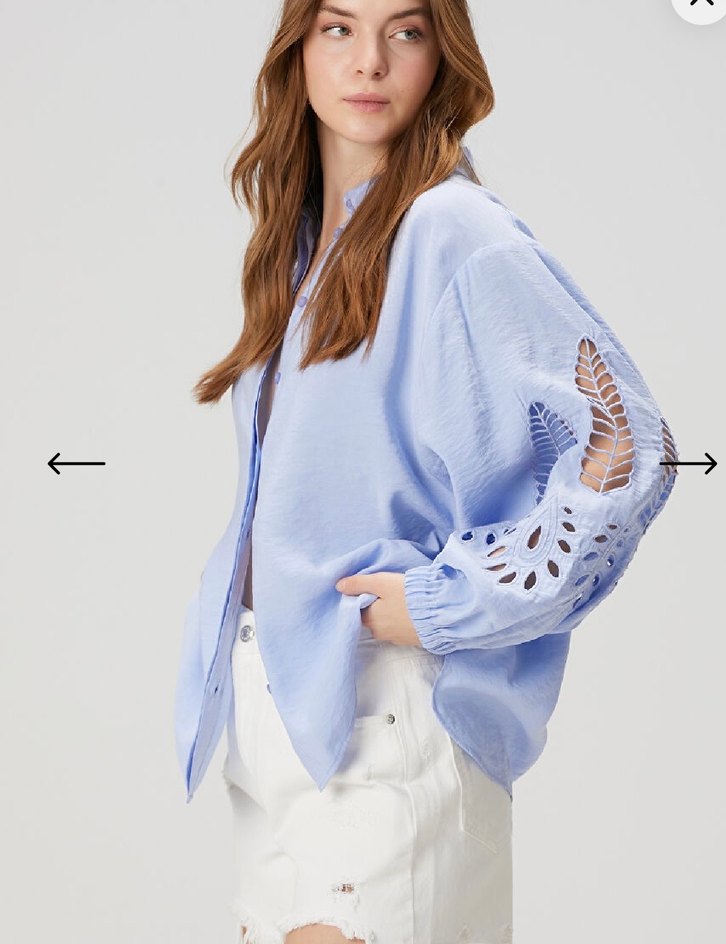 Beymen Club Mavi Nakışlı V Yaka Gömlek - Görsel 2