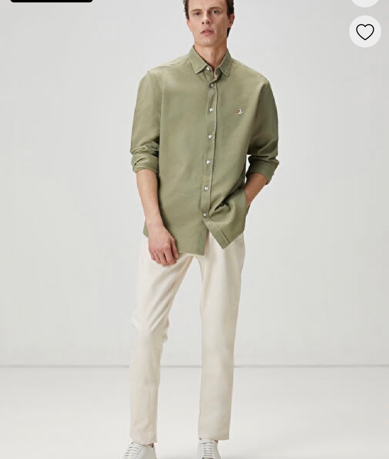 Yeşil ve Bej rengi ile Erkek Düğmeli Uzun Kollu Gömlek - Görsel 2