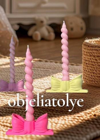 Kelebekli Beyaz Mumluk ve Kalp Desenli Mum - Görsel 5