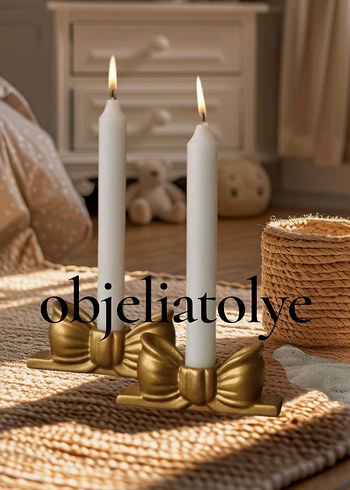 Kelebekli Beyaz Mumluk ve Kalp Desenli Mum - Görsel 4