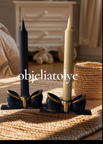 Kelebekli Beyaz Mumluk ve Kalp Desenli Mum - Görsel 2