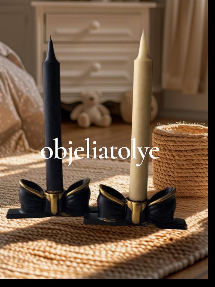 Kelebekli Beyaz Mumluk ve Kalp Desenli Mum - Görsel 2