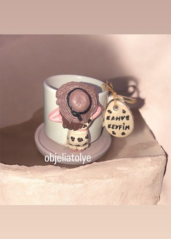 Kahve fincanı set Beyaz Pastel Figürlü Seramik Fincan - Görsel 10