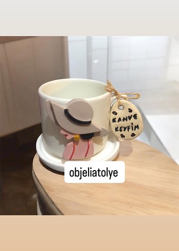 Kahve fincanı set Beyaz Pastel Figürlü Seramik Fincan - Görsel 11