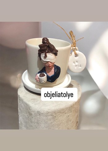 Kahve fincanı set Beyaz Pastel Figürlü Seramik Fincan - Görsel 13