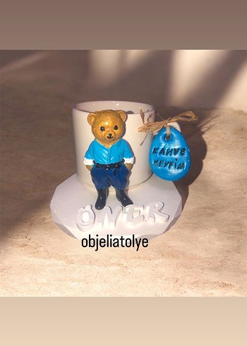 Kahve fincanı set Beyaz Pastel Figürlü Seramik Fincan - Görsel 2