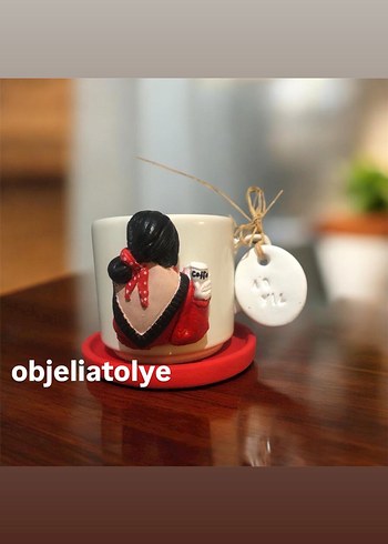 Kahve fincanı set Beyaz Pastel Figürlü Seramik Fincan - Görsel 16