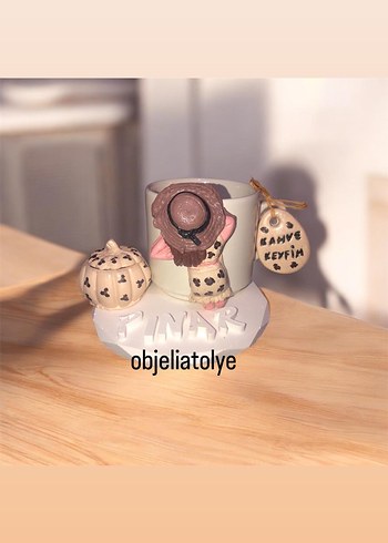 Kahve fincanı set Beyaz Pastel Figürlü Seramik Fincan - Görsel 8