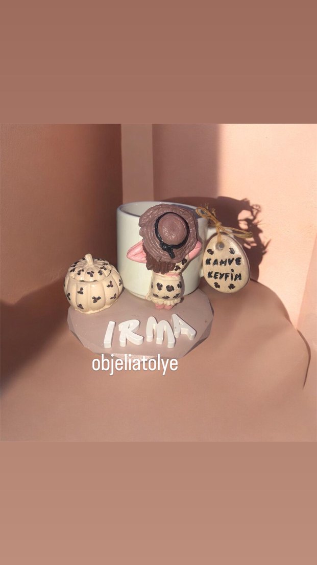 Kahve fincanı set Beyaz Pastel Figürlü Seramik Fincan - Görsel 4