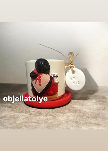 Vulma fincan Turuncu Figürlü Kahve Fincanı ve Altlığı - Görsel 13