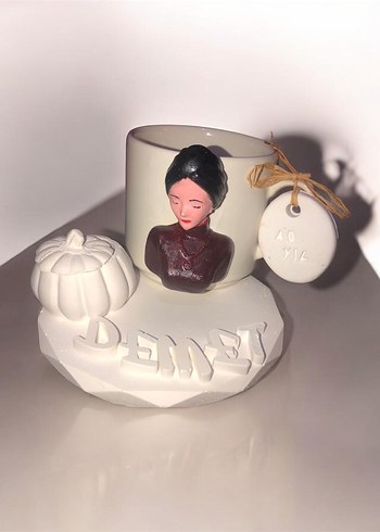 Kaplı kadın fincan Kahverengi Figürlü Seramik Fincan - Görsel 12