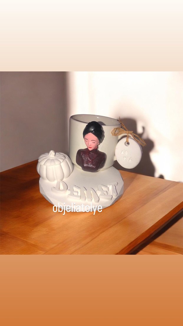 Kaplı kadın fincan Kahverengi Figürlü Seramik Fincan - Görsel 5