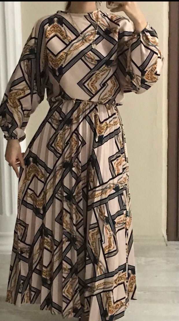 Bej Bohem Uzun Elbise - Görsel 3