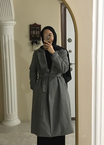 38 Beden Gri Midi Yün Kadın Kaban