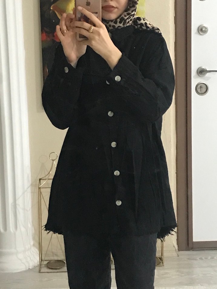 Siyah Midi Kadın Yün Gömlek - Görsel 2