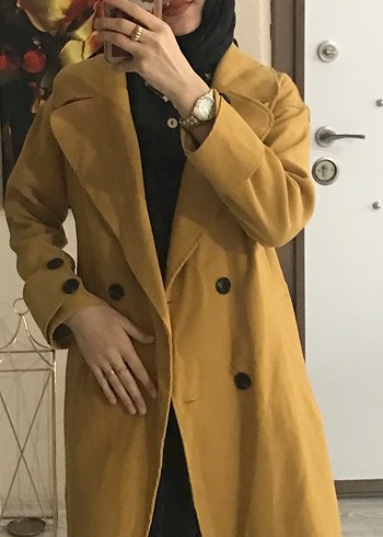 sarı Renkli Midi Boy Kadın Kaban - Görsel 4