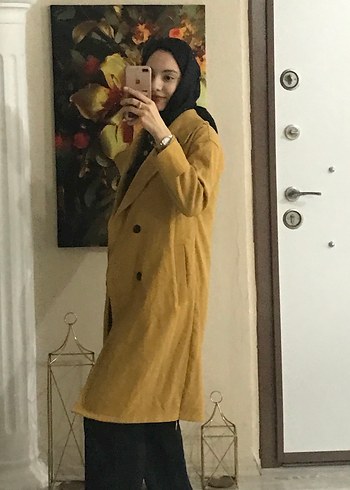 sarı Renkli Midi Boy Kadın Kaban - Görsel 3