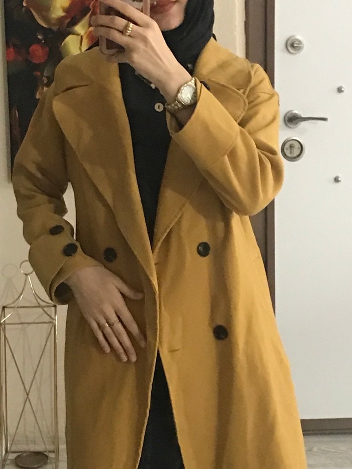 sarı Renkli Midi Boy Kadın Kaban - Görsel 4