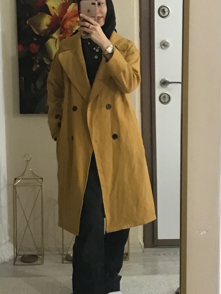 sarı Renkli Midi Boy Kadın Kaban - Görsel 2