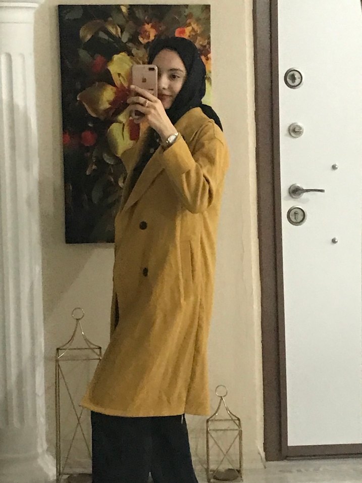 sarı Renkli Midi Boy Kadın Kaban - Görsel 3