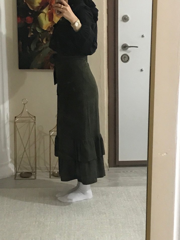 Siyah Fırfırlı Uzun Keten Etek - Görsel 2