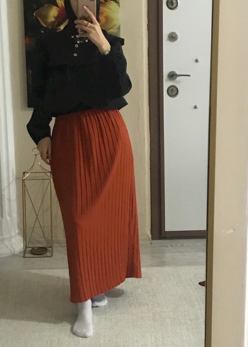 Kadın Kahverengi Piliseli Midi Etek - Görsel 2