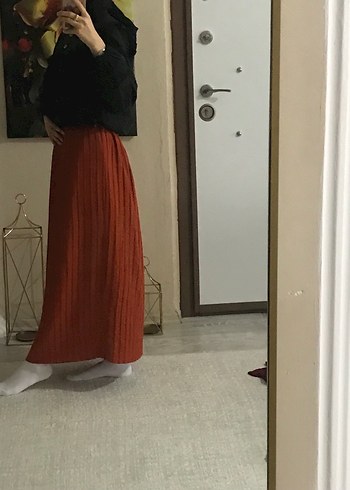 Kadın Kahverengi Piliseli Midi Etek - Görsel 4