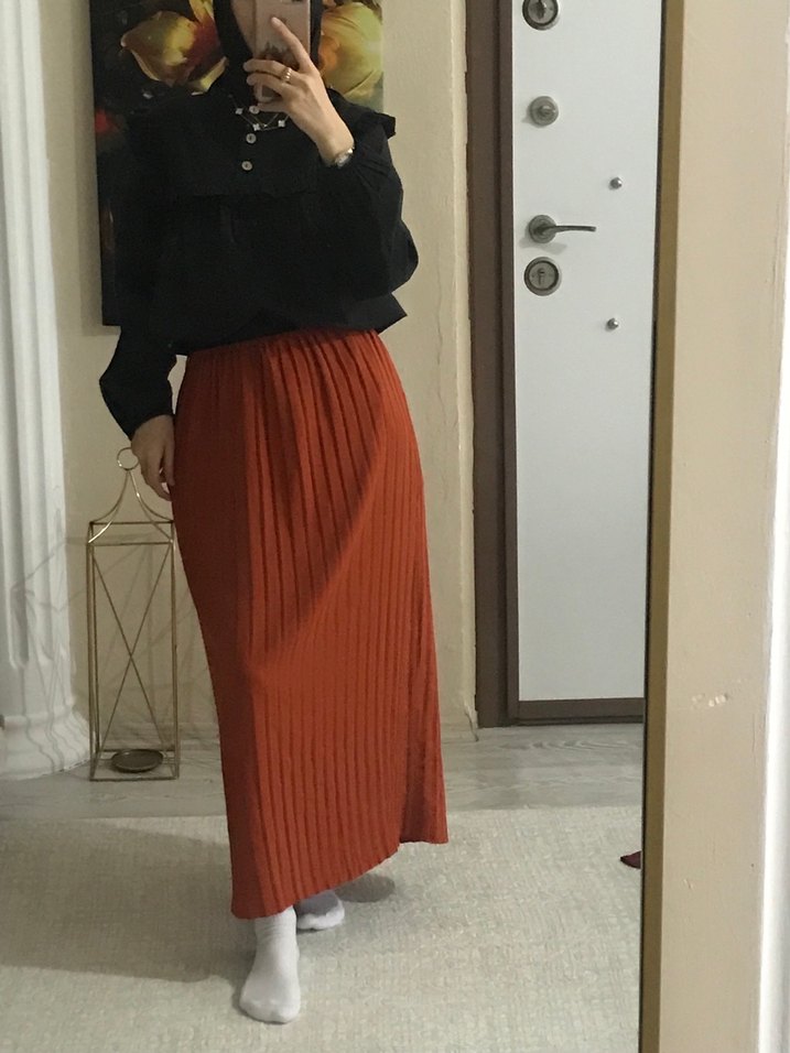 Kadın Kahverengi Piliseli Midi Etek - Görsel 2