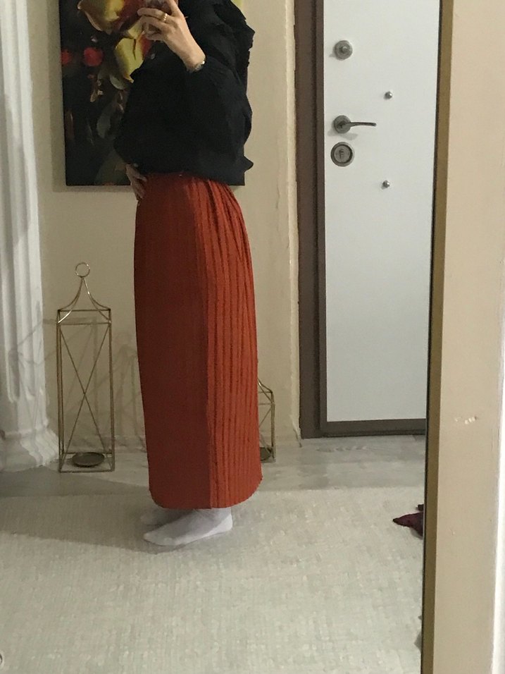 Kadın Kahverengi Piliseli Midi Etek - Görsel 3