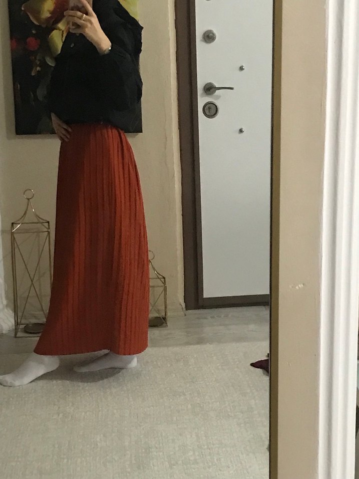 Kadın Kahverengi Piliseli Midi Etek - Görsel 4