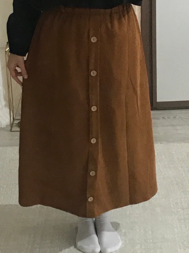 Düğmeli Kahverengi Midi Süet Etek - Görsel 2