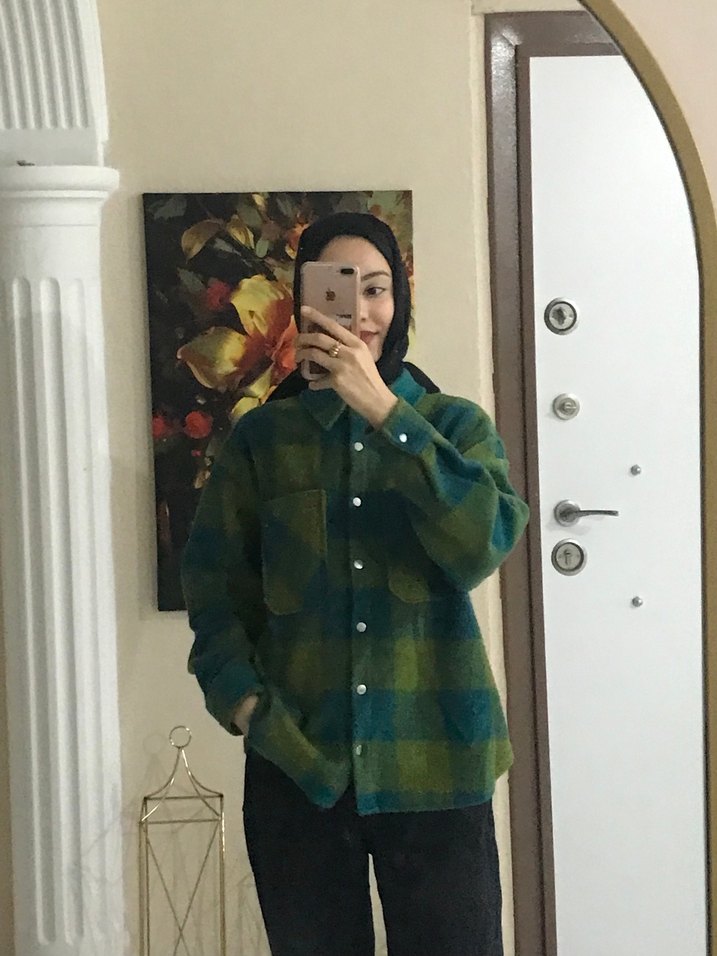 Yeşil Desenli oduncu gömleği Boğazlı - Görsel 2