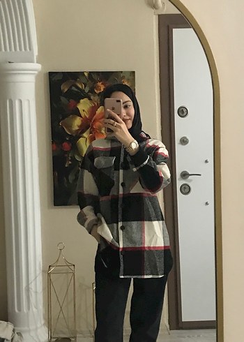 Düğmeli Gri Kareli Midi Kadın Oduncu gömleği - Görsel 2