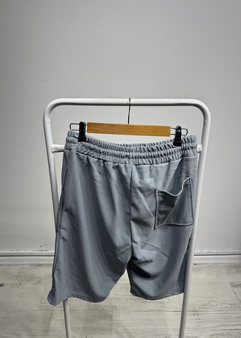 Gri Keten Erkek Kısa Şort Bel Detaylı - Görsel 2