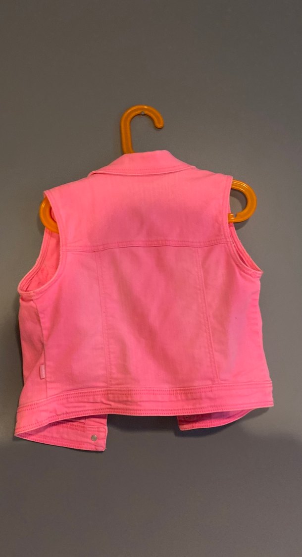 Düğmeli Pembe Kız Kot Yelek - Görsel 2