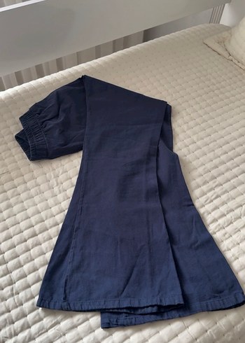 Lacivert Uzun Keten Kadın Pantolon - Görsel 2